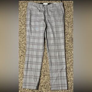 River Island London Pants Men 34x32 Gray Red Glen Plaid Super Skinny Fit NWT